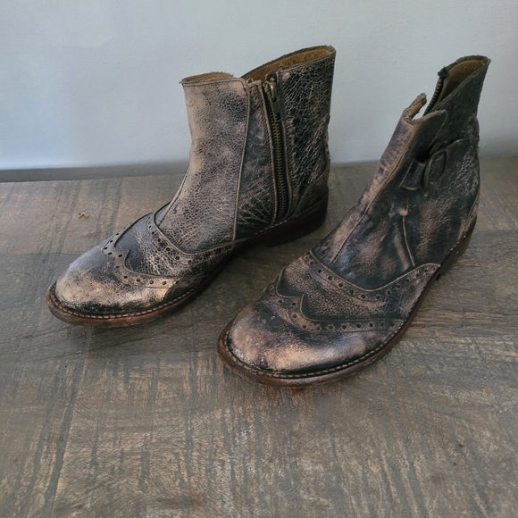 Distressed brown booties. Brand Bedistu cobbler series hand crafted leather. - Picture 2 of 2